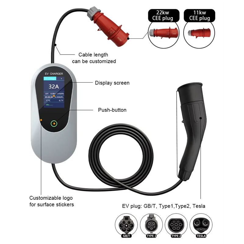 Level 2 Mode 7kw 11kw 22kw Por - огляд і ціна Type 2 Portable Ev Charger 11Kw Cee